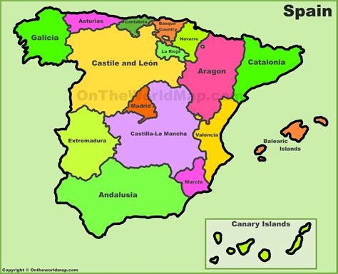 Map of Spain regions: political and state map of .
